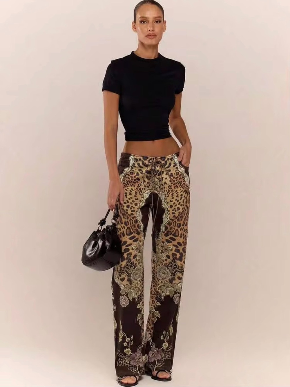 Musera Leopard & Floral Lace Up Pants size 28
